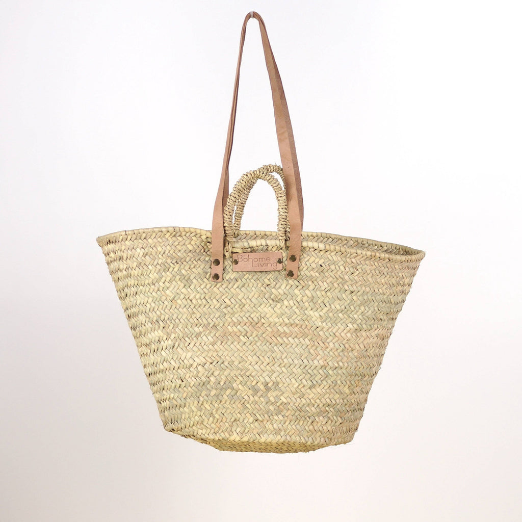 Strohkorb mit Ledergriffen